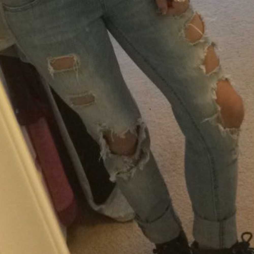 3 Love Fire Ripped Blue Jeans